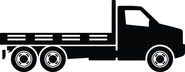 Flatbed Truck Vector Silhouette Illustration A simple black and white graphic depicting a flatbed truck ideal for transportation logistics or construction themed designs and projects