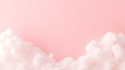 Soft pink background with fluffy white clouds at the bottom
