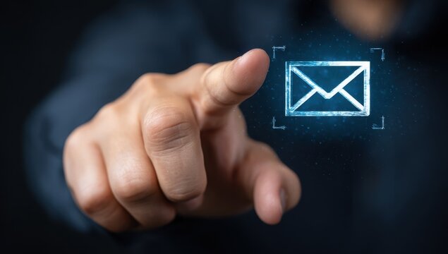 Hand points to email icon