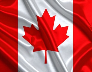 Vibrant Canada flag waving with luxurious satin texture - Patriotic and cultural symbol