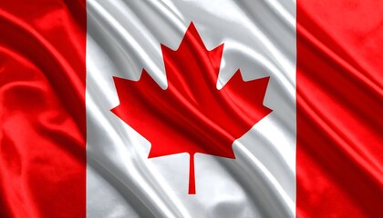 Vibrant Canada flag waving with luxurious satin texture - Patriotic and cultural symbol
