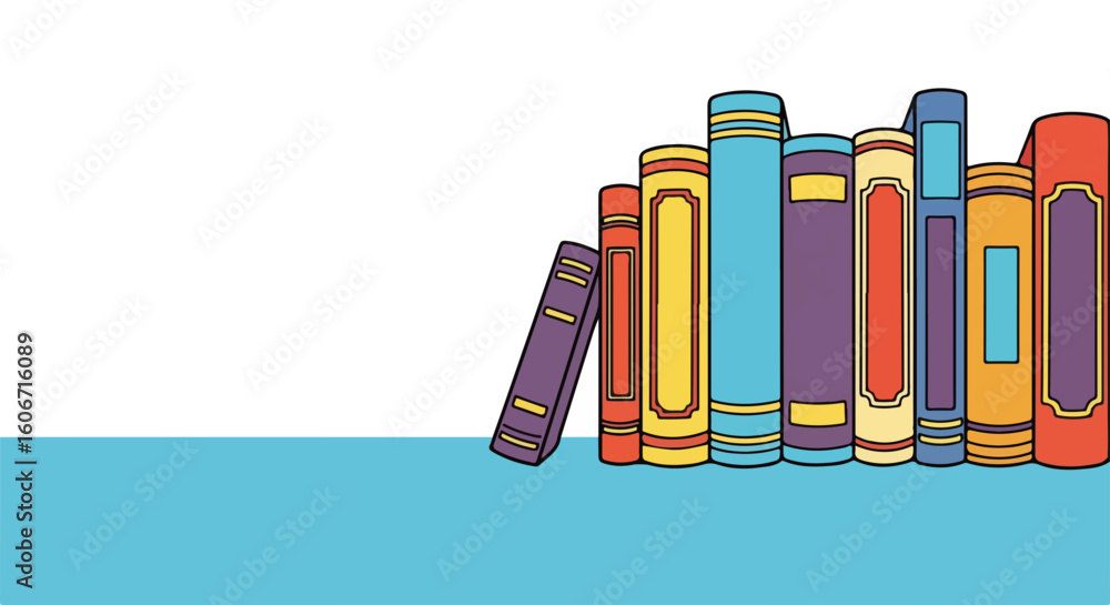 Aufkleber colorful book stack forming decorative border. stack of various books creates elegant frame for text
