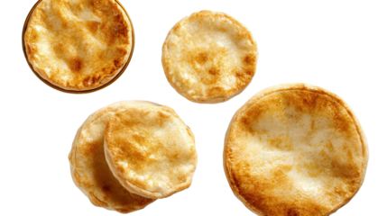 Freshly Baked Pies: A flat lay of freshly baked pies with golden crusts, isolated on a Transparent background, PNG file.