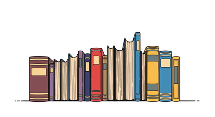 Colorful book collection forming decorative border.  Neat row of various books creates unique design element.  This book border is perfect for educational projects, literary websites,