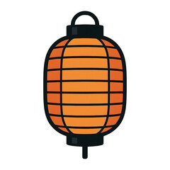 a simple illustration of an orange japanese lantern with black accents on a white background