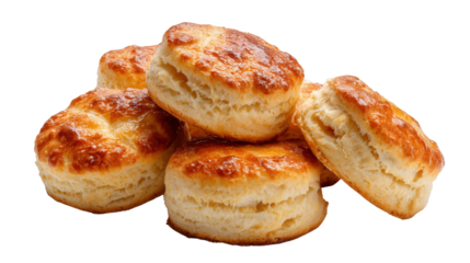 Freshly Baked Scones: A flat lay of freshly baked scones with a golden-brown crust, isolated on a Transparent background, PNG file.