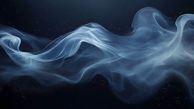 Ethereal blue smoke trail weaving through dark space with sparkling particles creating mystical and flowing abstract pattern - Powered by Adobe