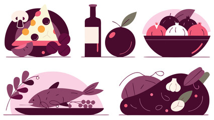 set of different types of food icons