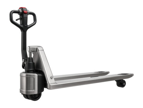 Electric hydraulic pallet jack with an integrated battery for reduced manual effort in a distribution warehouse.