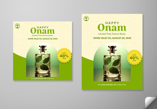 Onam Festive Sale Social Media Post Template &ndash; 40% Off Limited Time Offer with Perfume Product Design