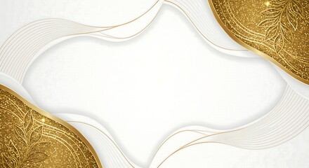 Elegance Gold Leaf Wave Pattern Design, Luxe Flow Glittering Gold Vector Ornament