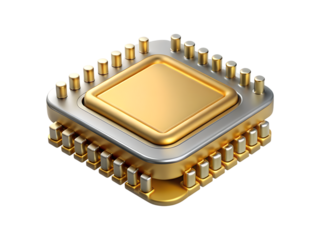 Gold and silver microprocessor digital technology computer chip electronic component