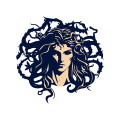 Elegant depiction of Medusa with detailed snakes for hair, perfect for mythological themes and strong female designs.