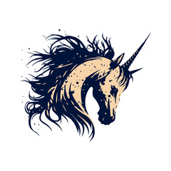 Stylized unicorn head graphic with flowing mane, perfect for fairytale designs or magical themed projects and imaginative artwork.