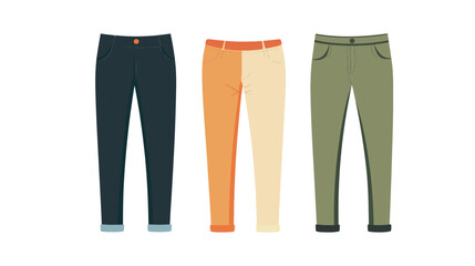 Trousers solid element set vector graphic design, various pants styles in filled icon format, fashion clothing collection for wardrobe, garment catalog, or apparel illustrations