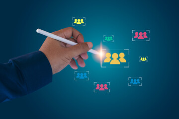 Niche marketing and personalization concept. Marketing segmentation strategy and consumer analysis. Marketer using digital virtual space to analyze target customer data.