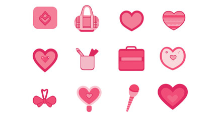 Valentine loves filled icon vector graphic design, romantic heart-themed icons set, symbols of love and affection for Valentine&rsquo;s Day, wedding, and romantic design elements