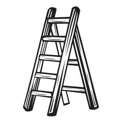 Wooden step ladder silhouette, Folding ladder vector silhouette construction equipment, Elegant ladder Design, Line art ladder isolated on white background