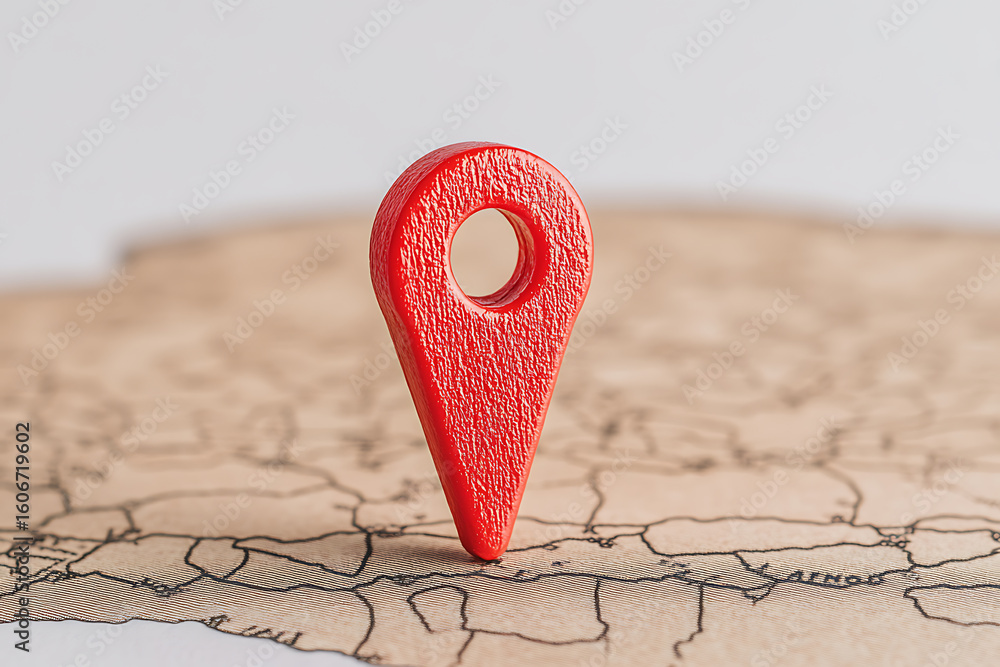 Poster red marker on a map. concept of location and navigation. exploring destinations, traveling and plann