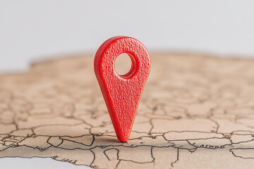 Red marker on a map. Concept of location and navigation. Exploring destinations, traveling and planning routes. Geolocation and cartography.