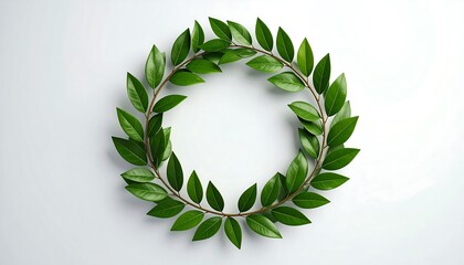 Green laurel wreath on white background