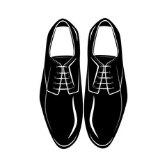 Black dress shoes pair design presents formal footwear fashion in a scalable graphic, ideal for stylish shoe branding and apparel themes.