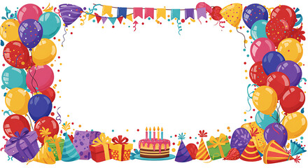 Fototapeta premium Celebrate with festive balloons, gifts, cake, and party hats for joyous occasions and special events