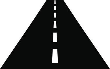Simple Black and White Road Icon with Dashed Center Line Representing Travel Transportation and Journeys Ideal for Graphic Design and Wayfinding Applications on a White