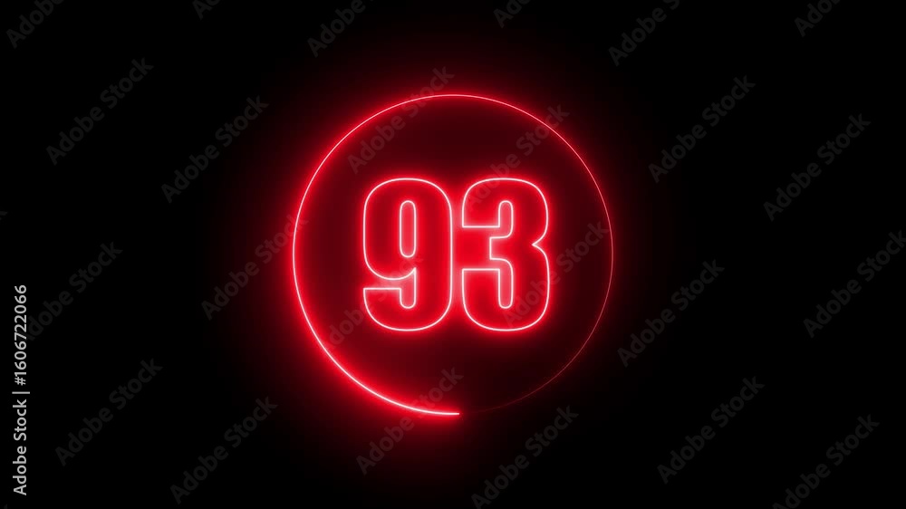 Poster abstract neon countdown 93 number text background , abstract sports light out technology and with nu