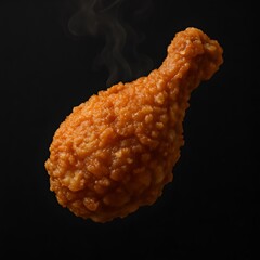 Crispy Fried Chicken Drumstick Isolated on Black Background with Steam