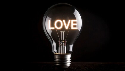 Illuminated lightbulb with the word "love" displayed