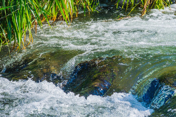夏の川　川の流れのアップ56
