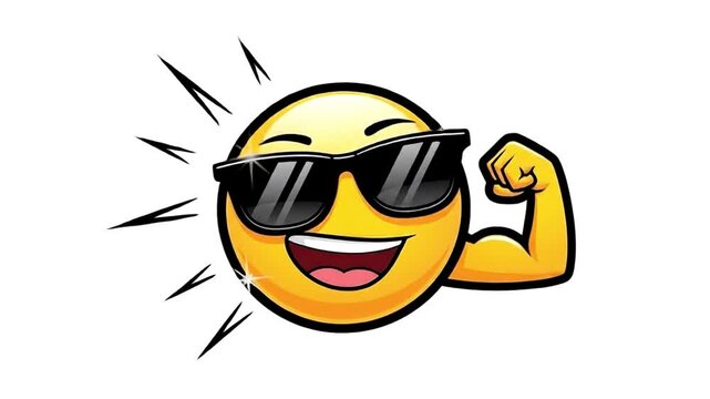 Cool Sun Character Flexing Bicep Wearing Sunglasses Animated Graphic
