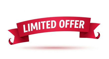 Red ribbon banner with "Limited Offer" text, ideal for advertising promotions or sales events, showcasing urgency and exclusivity