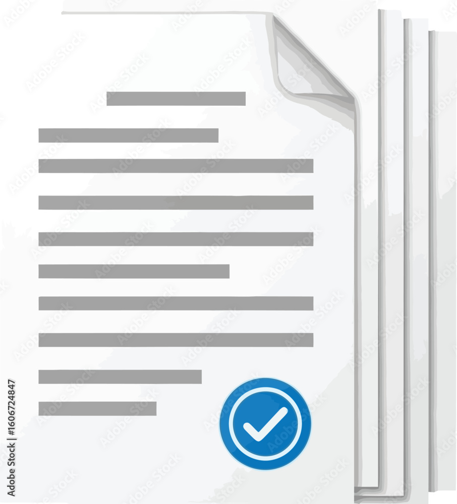 Fototapete vector art of a stack of documents with a check mark indicates approval and verification on a green 