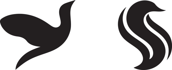 set of black and white silhouettes of birds