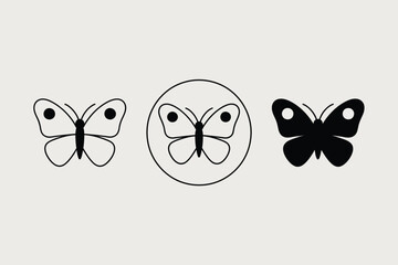 Obraz premium Three stylized butterflies in a row on a light background