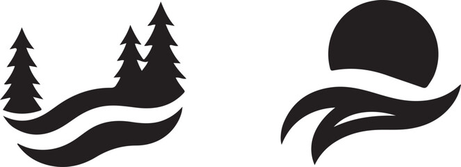 Mountain Trees Silhouette or sunset icon
