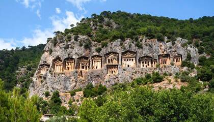 Ancient rock-cut tombs nestled in a hillside (1)