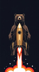A rocket launching from a polygonal bear, a creative concept for a bear market rally, startup growth, or investment opportunity.