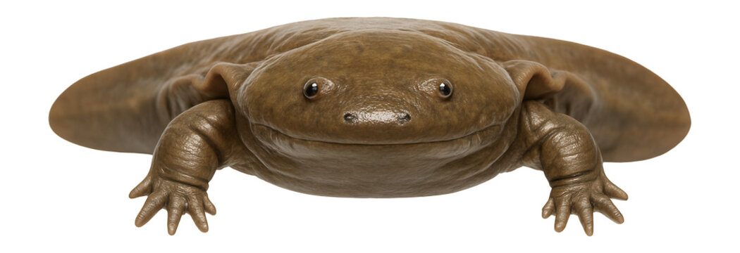 Hellbender with flat, broad body and loose folds of skin along its sides