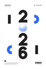 A vibrant and modern design showcasing the year 2026 in a dynamic color combinations