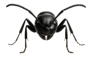 Black garden ant with glossy black exoskeleton and segmented antennae