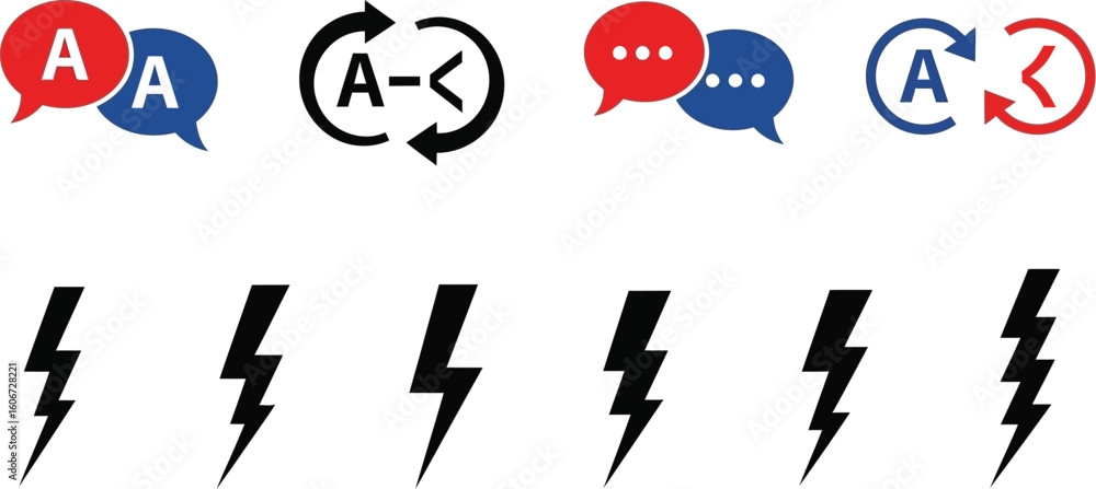 Fototapete vector art of a set of translation and lightning bolt icons isolated on white background
