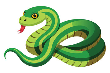 Cartoon Illustration of a Green Snake with Yellow Eyes and Spots coiled up, ready to strike with venomous fangs