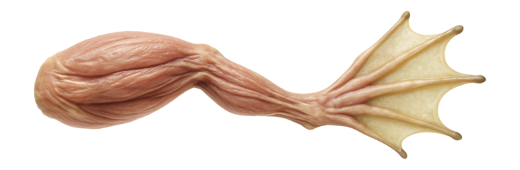 Homologous structures: frog leg with webbed toes and muscular build