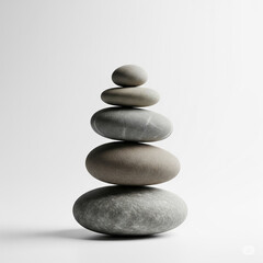 Minimalist concept of balance, stability, and zen. A stack of smooth stones for business strategy or wellness spa promotions.