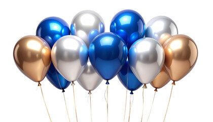 은색, 금색, 로즈골드, 딥블루 등 금속 광택이 나는 반짝이는 풍선