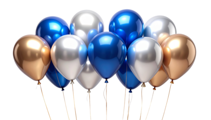 은색, 금색, 로즈골드, 딥블루 등 금속 광택이 나는 반짝이는 풍선