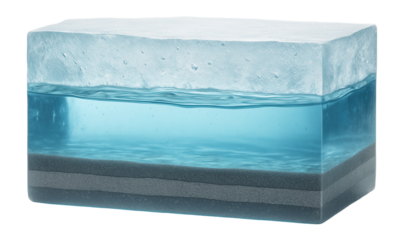 Subglacial lake cross-section showing clear water beneath ice cover